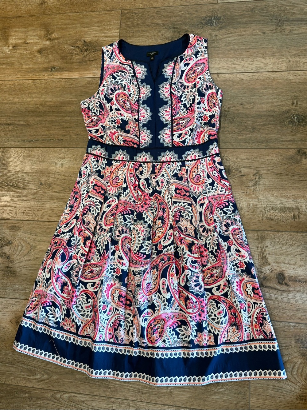 Talbots Paisley Fit & Flare Dress Sleeveless Pink Navy White Size 8P